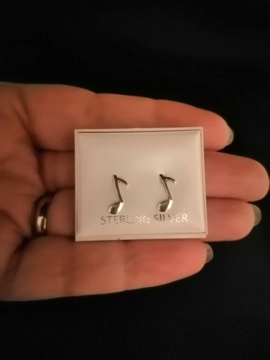 Music Note Stud Earrings In 925 Sterling Silver