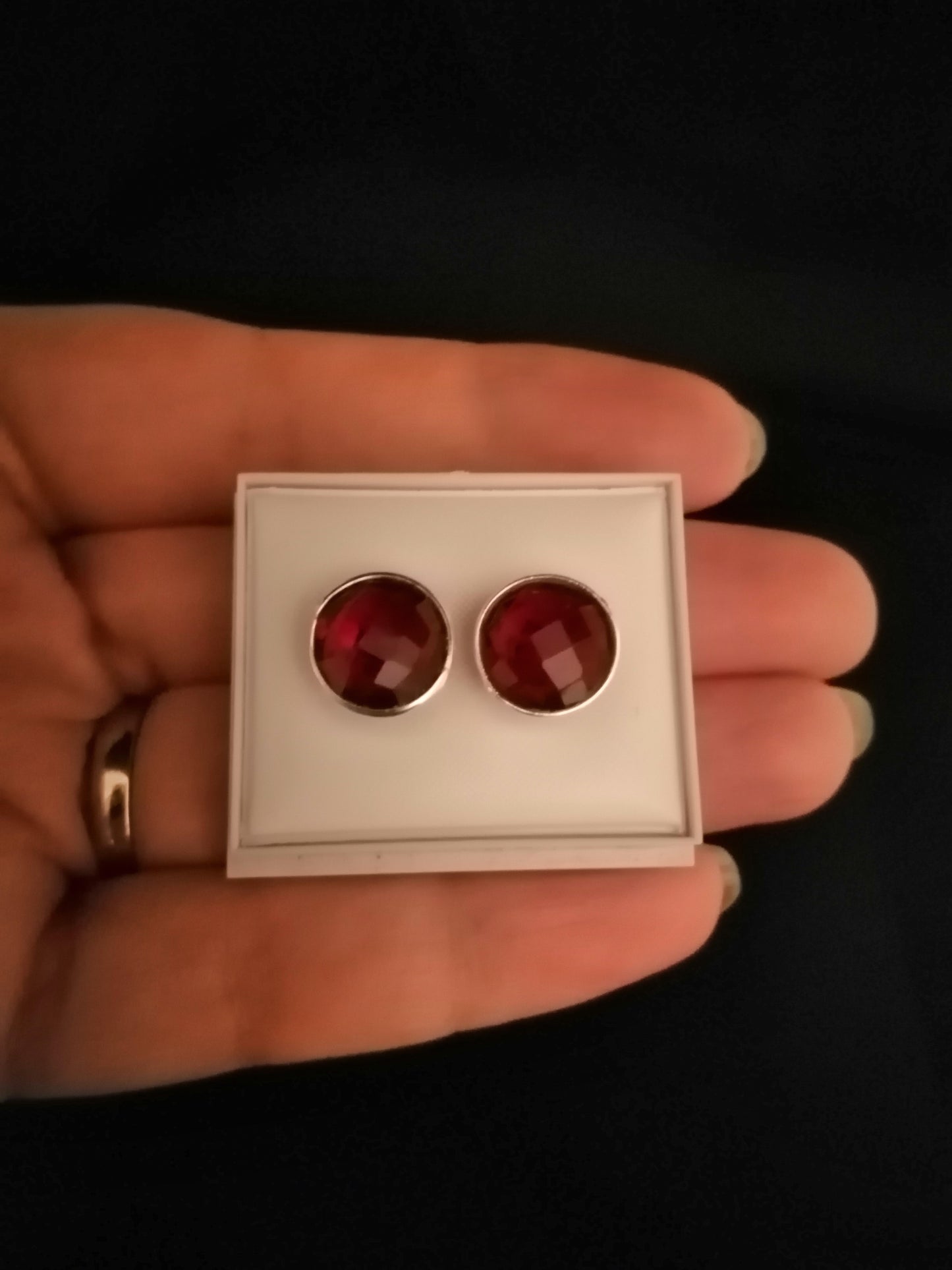 Garnet Stud Earrings in 925 Sterling Silver