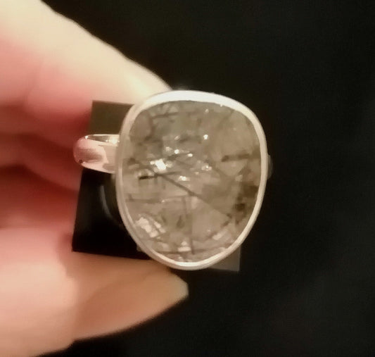 RUTILE QUARTS RING SIZE O In 925 sterling silver