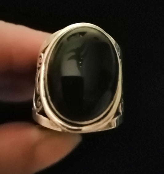 BLACK ONYX RING SIZE O In 925 sterling silver